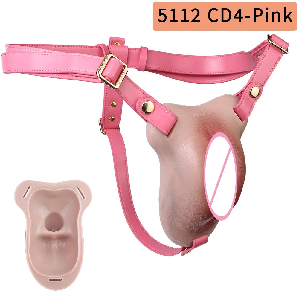 SXXY Super Lifelike Vagina Chastity Cage Penis Hiding Insertable Toy Flexible Silicone Cock Cage Adult Intimate Pleasure Product