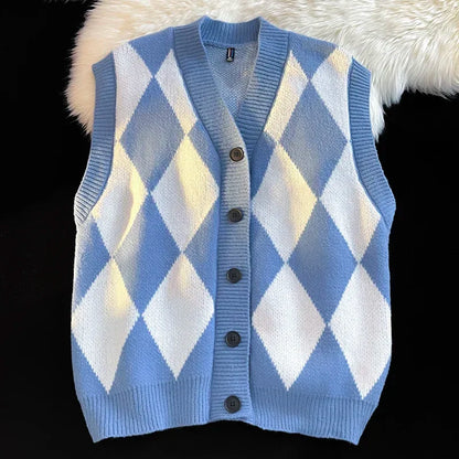 Autumn Winter Men Casual Checkerboard Comfortable Versatile Breathable Warm Vest Cardigan New Men Sports Leisure Warm Knit Vest
