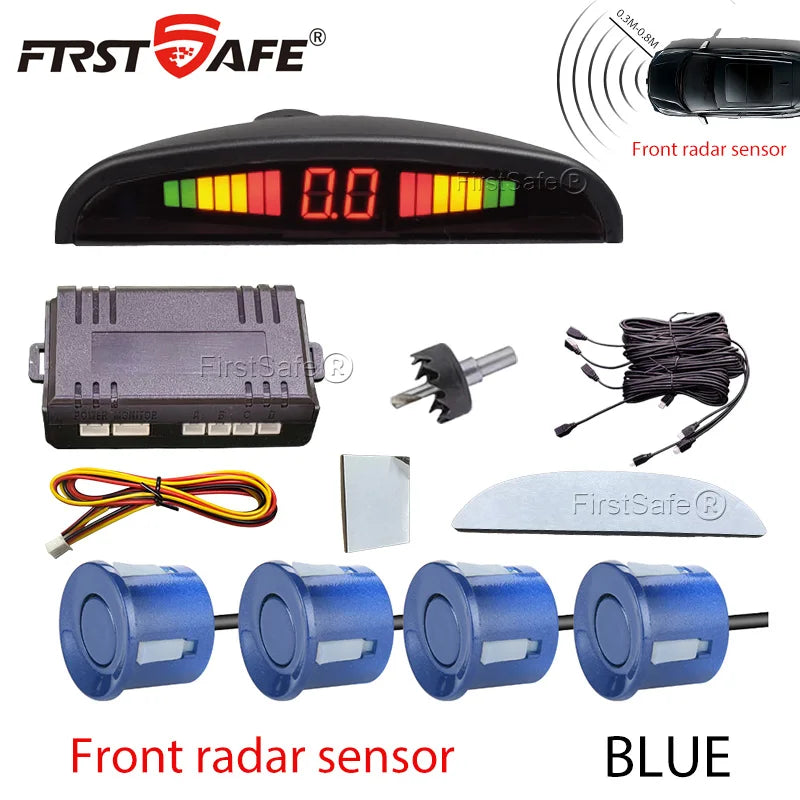 Front Mounted Car Parking Sensor Danger Alarm Kit LED Display 4 Sensors 22mm Backlit Obstacle Radar Monitoring System 12 Colors