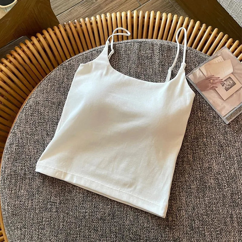Summer New Small Strap Vest with Chest Pad Backless Integrated Inner And Outer Wear Slimming  Color Short Top for Women