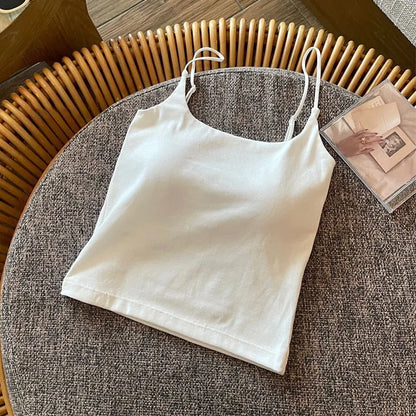 Summer New Small Strap Vest with Chest Pad Backless Integrated Inner And Outer Wear Slimming  Color Short Top for Women