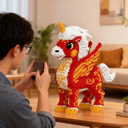 Large 30cm Lucky Zodiac Red Horse Building Blocks Educational Puzzle Toy 2026 New Year Gift