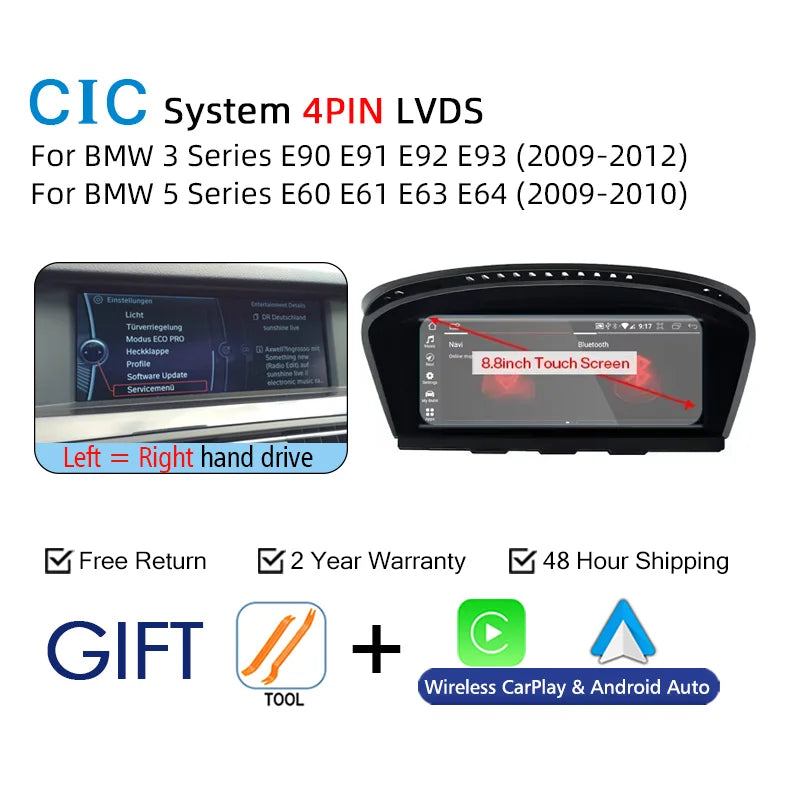 New Android 14 Wireless CarPlay Screen For BMW E60 E61 E62 E63 E90 E91 E92 2005-2012 Car Multimedia Player GPS Radio Navigation