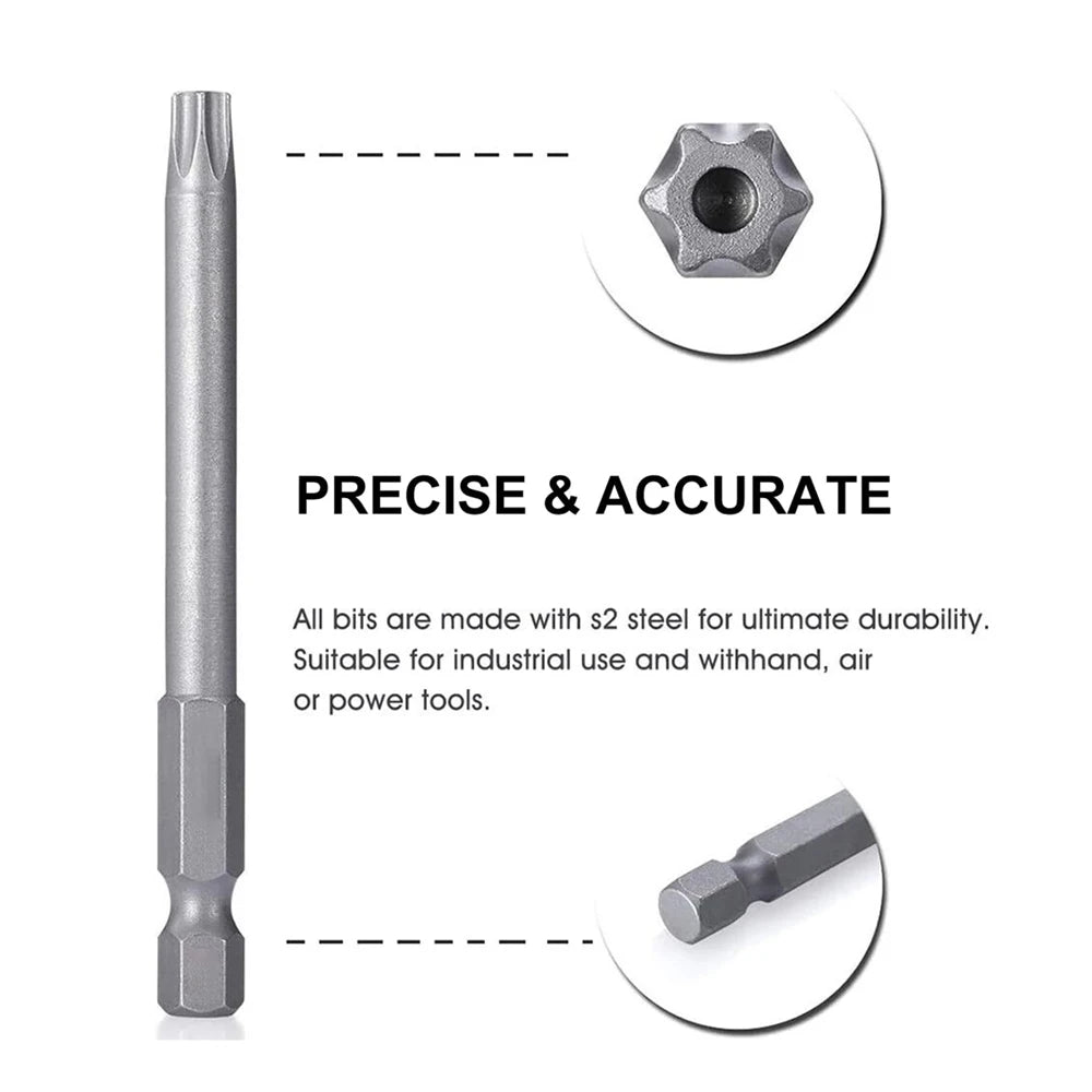 11PCS Torx Head Screwdriver Bit Set Magnetic 1/4" Hex Shank S2 Steel 3 Inch Long Drill Bits Security Torx Bits T6-T40 50/100mm