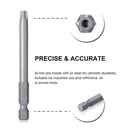 11PCS Torx Head Screwdriver Bit Set Magnetic 1/4" Hex Shank S2 Steel 3 Inch Long Drill Bits Security Torx Bits T6-T40 50/100mm