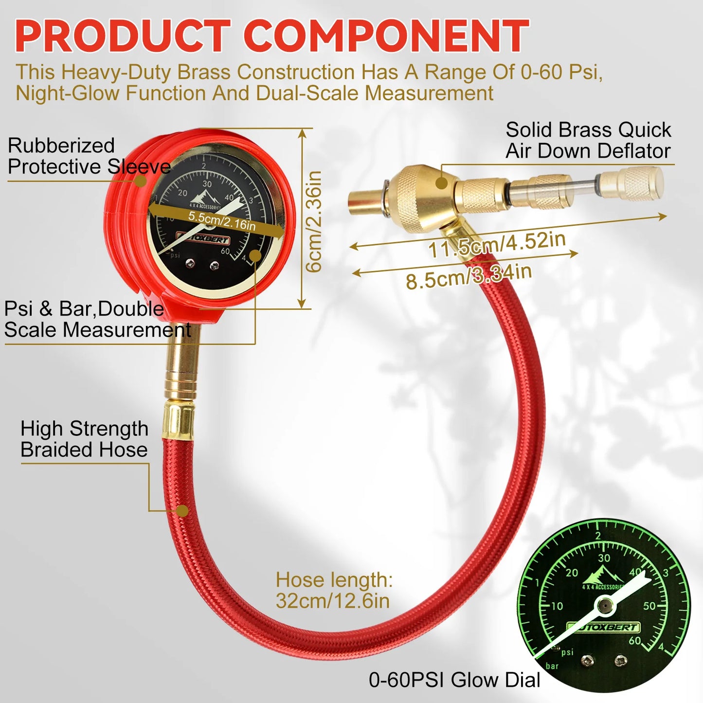 RapidFlow Tire Deflator Kit 0-60 PSI Glow Dial Dual Scale Air Pressure Gauge for Jeep Truck ATV SUV Etc offroad accessories 4x4