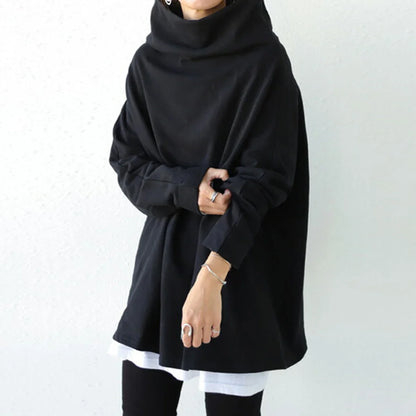 Women's Oversize Simple Tops 2025 New Fashion Casual Solid Color High-Neck Long Sleeve T-Shirt For Women