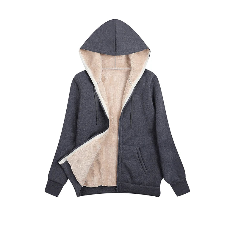 Winter Women Hooded Plush Coat Fleece Hoodies S-2XL Zipper Sweatshirt Long Sleeve Sweater Jacket