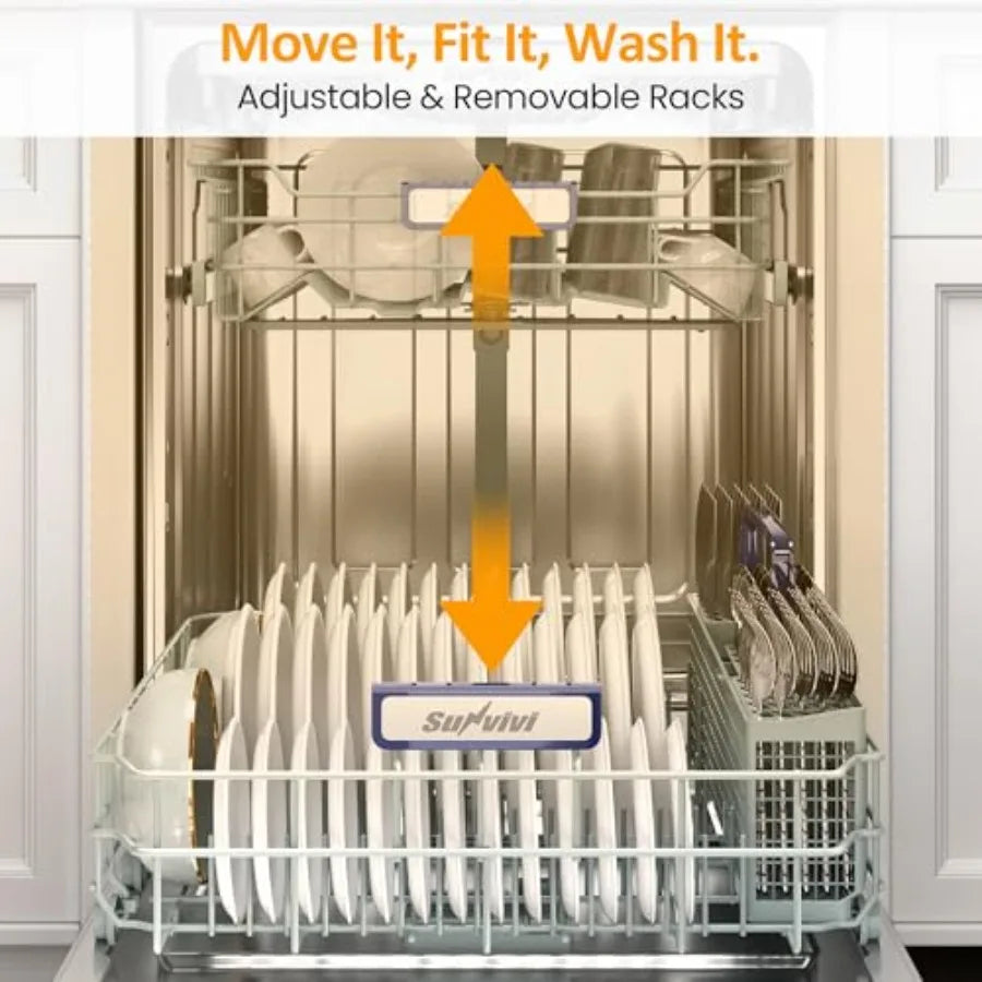 24 Built-in Dishwasher, 14-16 Place Settings Large Capacity Dish Washer, Stainless Steel Dishwasher Machine with Adjustable Rac