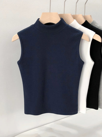 Skin-friendly Comfortable Short Half-high Collar Sleeveless Vest Early Autumn Slim-fit Ribbed T-shirt Women's Fashion Top