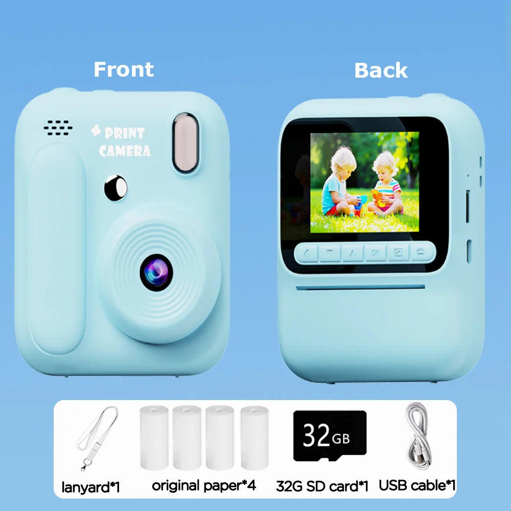 Kids Instant Camera Color Printing Camera 32GB 1080P Thermal Print Toys Camera Print Photo Video Games Music Children Gift