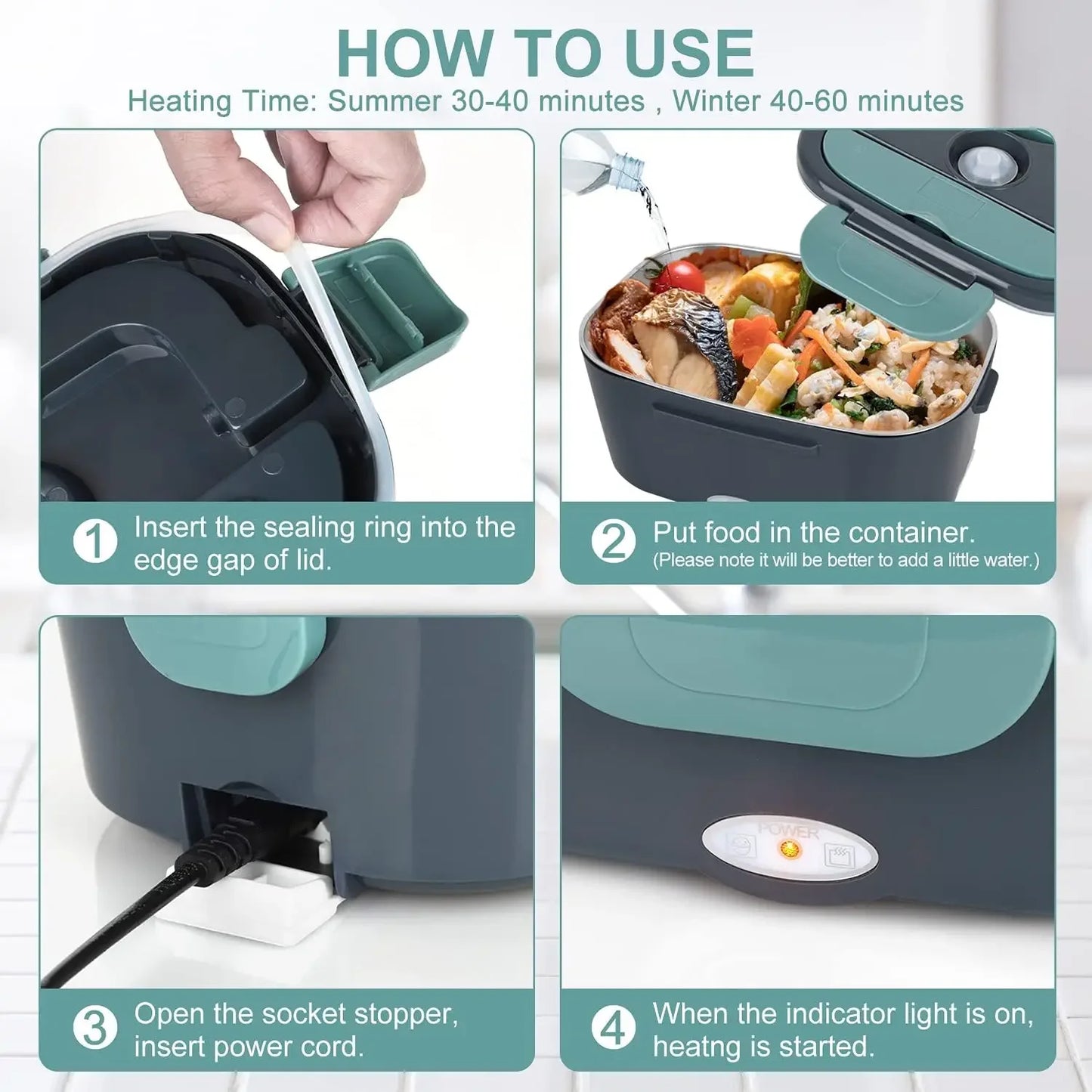 1.5L Portable Electric Lunch Box 60w Outdoor Camping Food Heating Warmer Suitable For Car Lunch Heating Microwave Oven