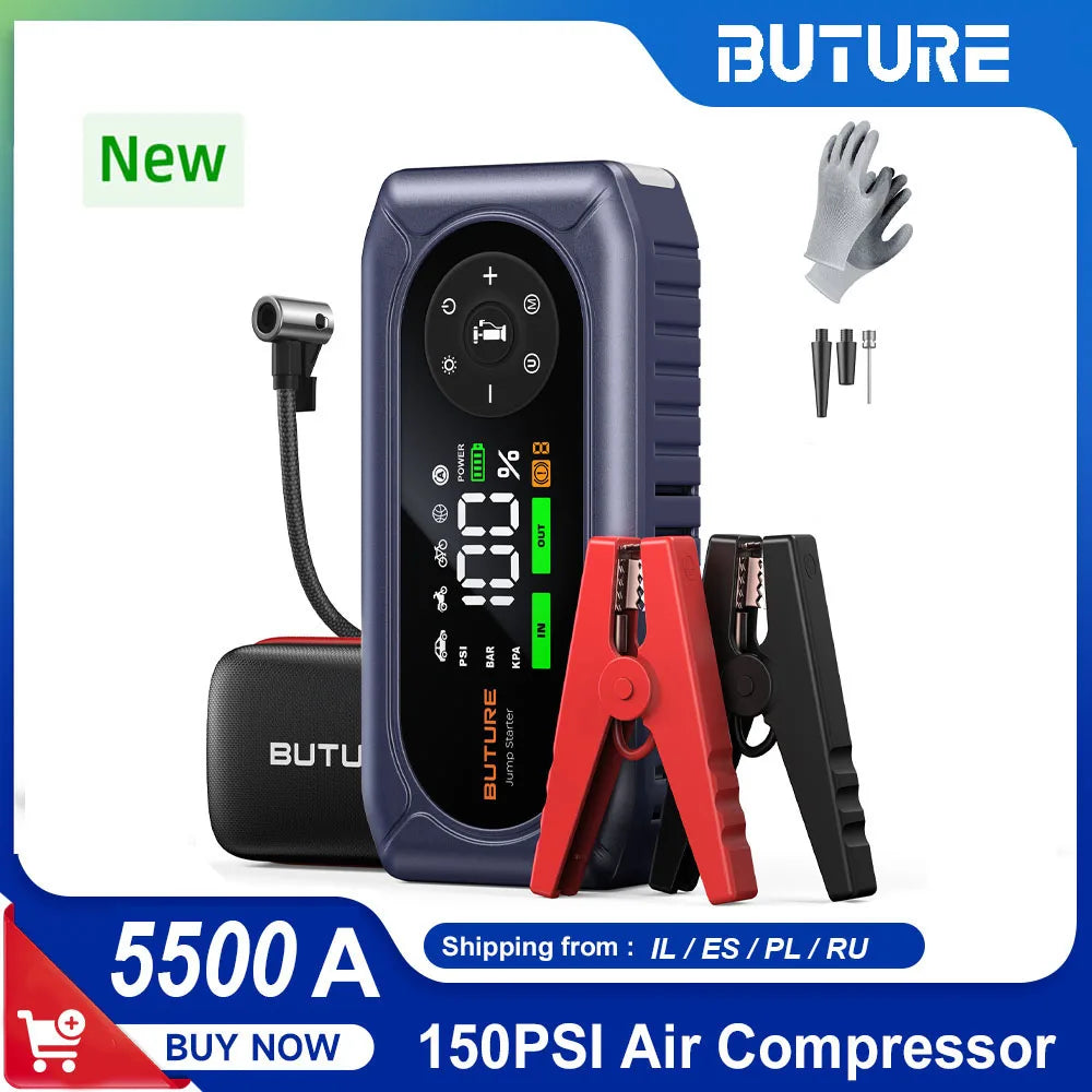 BUTURE 5500A Car Jump Starter BC02 Power Bank Portable 150PSI Air Pump Car Battery Emergency Boosters Car Starter Starting