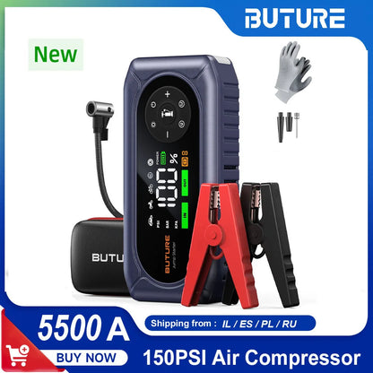 BUTURE 5500A Car Jump Starter BC02 Power Bank Portable 150PSI Air Pump Car Battery Emergency Boosters Car Starter Starting