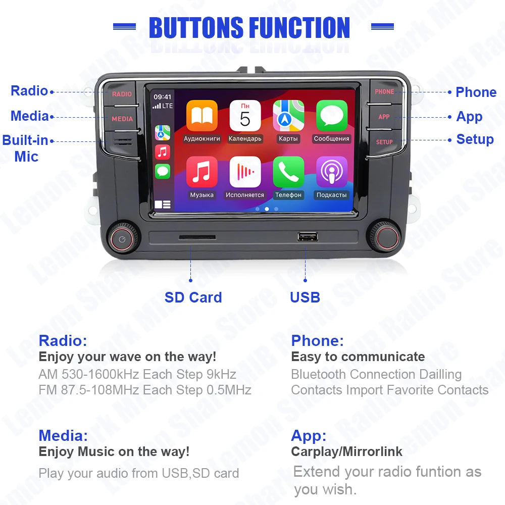 NONAME RCD360 PRO Carplay Car Radio New RCD330 Android Auto MIB Radio For VW Golf 5 6 Jetta MK5 MK6 Tiguan CC Polo Passat B5 B6