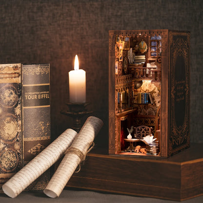 Cutebee DIY Book Nook Miniatures Shelf Insert Dollhouse Model Roombox Building Kit Wooden Bookshelf Toys Bookend for Xmas Gifts