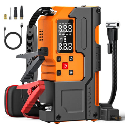 Portable Car Jump Starter Power Bank for Emergency Vehicle Starting Charging and Inflating Air Compressor Pump for iPhone