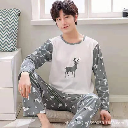 Men‘s Pajama Set Long Sleeve Black Striped Fall and Winter Youth Student Nightwear Loungewear Two Piece Set Sleepwear Homewear