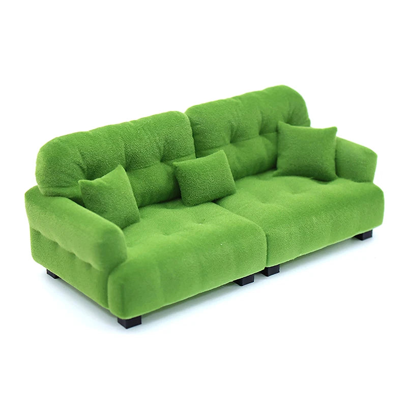 1/12 1/20 1/25 Dollhouse Simulation Flocking Sofa Model Mini Living Room Furniture Doll Decoration Accessories Pretend Play Toys