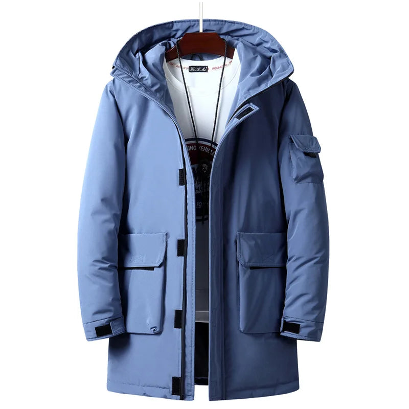 Down Jackets Men Winter Fashion Thick Warm Long Parkas Casual Fur Collar White Duck Down Coats Windproof Hooded Jackets Overcoat