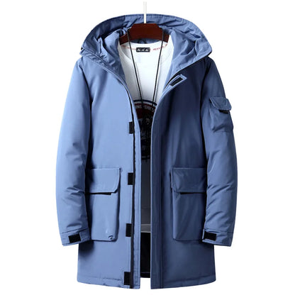 Down Jackets Men Winter Fashion Thick Warm Long Parkas Casual Fur Collar White Duck Down Coats Windproof Hooded Jackets Overcoat