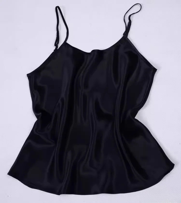 Women's 100% Mulberry Silk 16 momme Spaghetti Strap Camisole Tank Top Vest Sleepwear M-4XL YM002