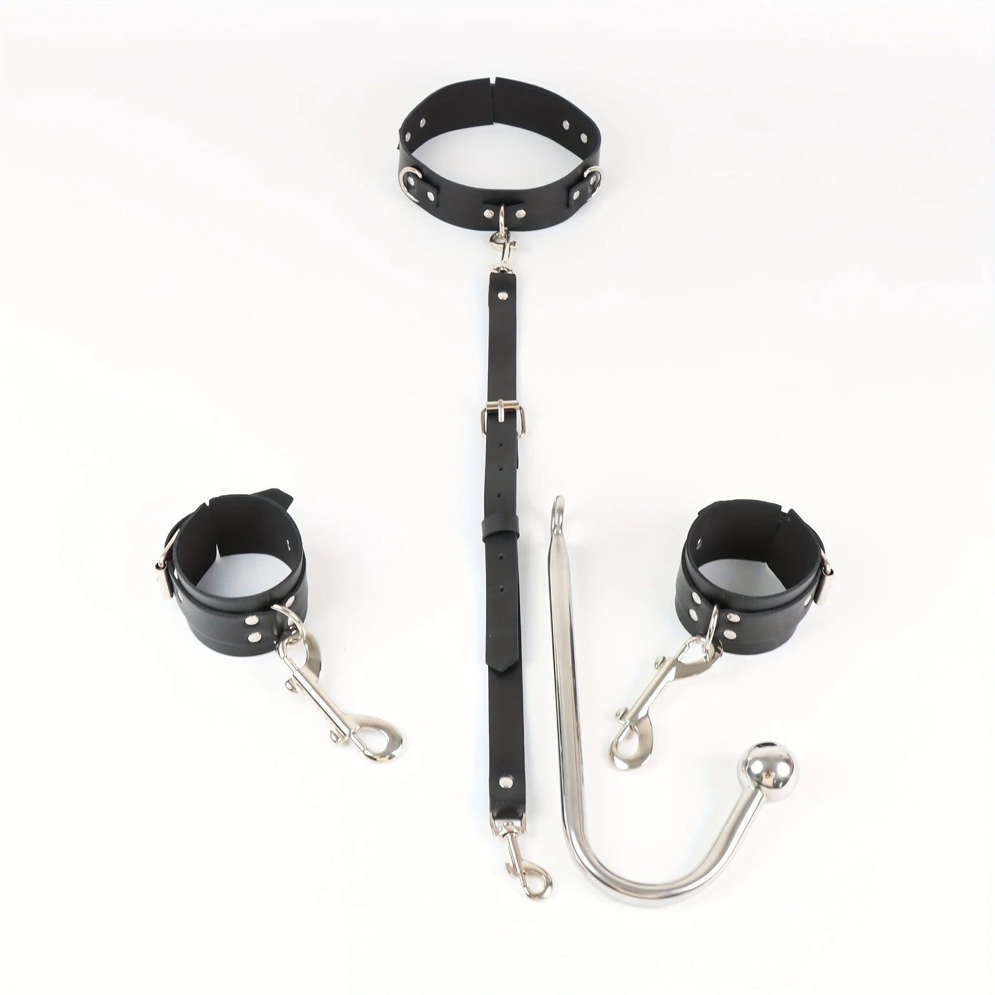 1set, BDSM adjustable anal hook set, leather collar handcuff straps, BDSM removable multiple play accessories, adult sex toys