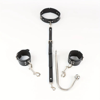 1set, BDSM adjustable anal hook set, leather collar handcuff straps, BDSM removable multiple play accessories, adult sex toys