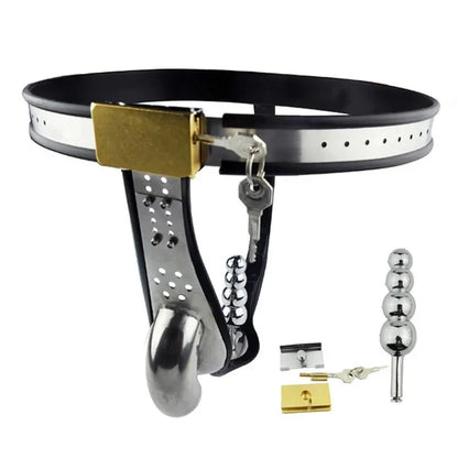 Male Chastity Device Waist Belt Stainless Steel Cock Cage Anal Butt Plug Penis Bondage Kit Erotic Urethral Lock Sex Toys for Men