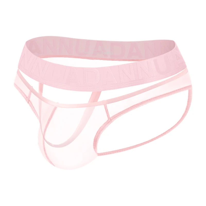 Sexy Underwear Men Low-Rise Sheer Mesh Underwear with Chinese Style Embossed Waistband Breathable G-string for Daily & Nightwear