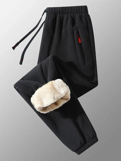 Men's Winter Warm Fleece Lined Pants with Zipper Pockets Thickened Fleece Jogger Pants Men Trousers Snow Cold Thermal Sweatpants