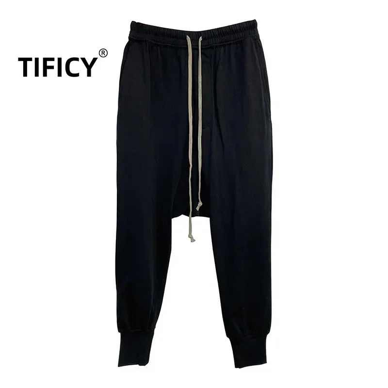 High Street Cotton Pant Cansual Men's Versatile Dark RICK RO Casual Harem Loose Pants Hanging Crotch Sweatwear Long Pants