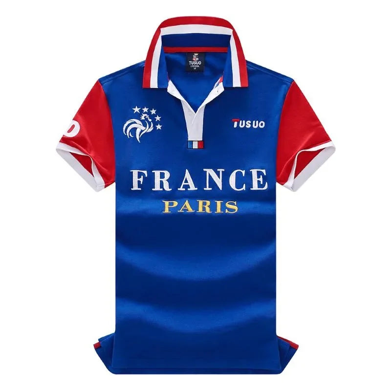 TS Men's Classic Polo Shirt Summer Shirt Men's Short-sleeved Embroidery Blue Loose Letters Sports French Football Fans Europe