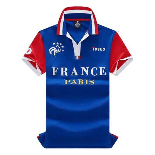 TS Men's Classic Polo Shirt Summer Shirt Men's Short-sleeved Embroidery Blue Loose Letters Sports French Football Fans Europe