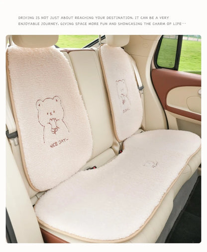 Premium Fuzzy Bear Car Seat Cushion Autumn Winter Thermal Vehicle Seat Cover with Thick Padding Cute Animal Themed Car Accessory