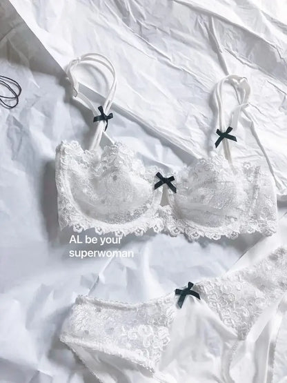 BANERDANNI French Luxury Lace Lingerie Set Womens Push Up Half Cup Bra Plus Size Big Cup Breathable Ultra-Thin Comfort Underwear