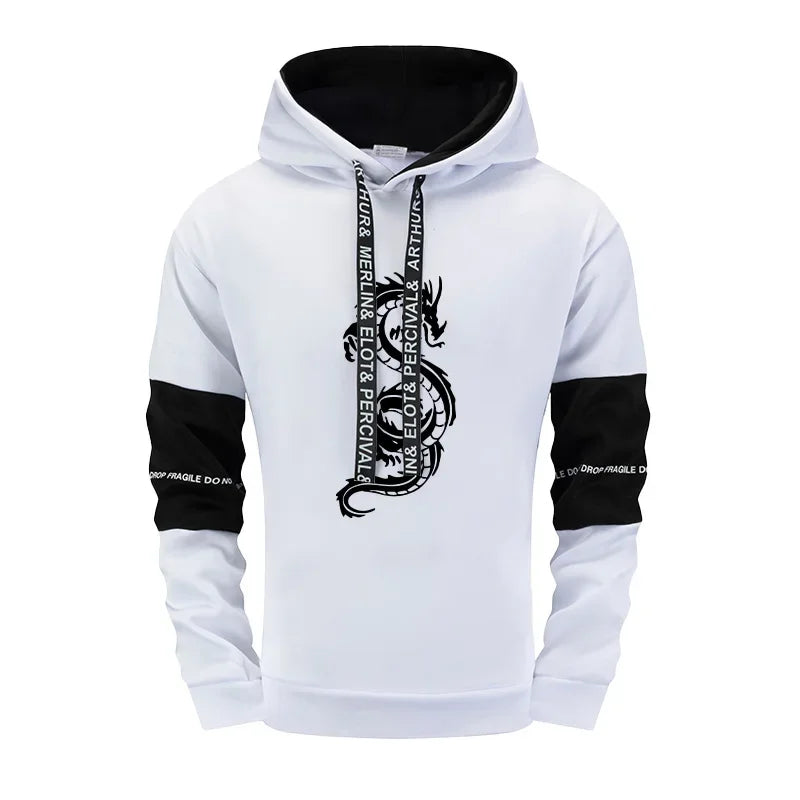 Chinese Dragon Print Men's Tracksuit Hoodies Sweatpants 2 Pcs Set Fashion Streetwear Outfit Fall Winter Casual Sport Jogger Suit