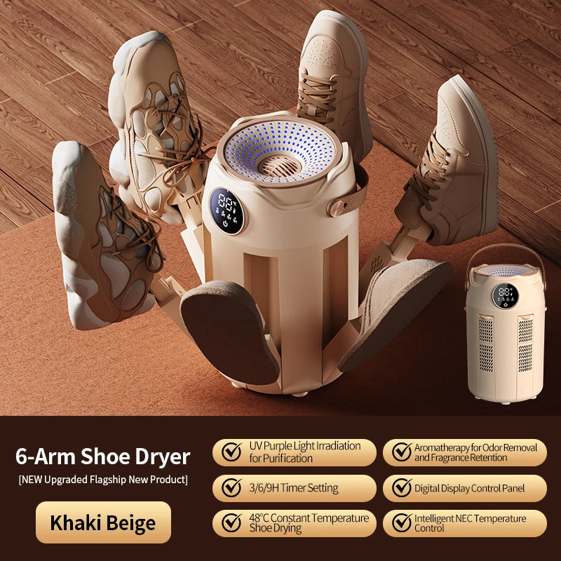 Home intelligent timed folding six arm shoe dryer with shoe heating fast drying deodorization and sterilization function