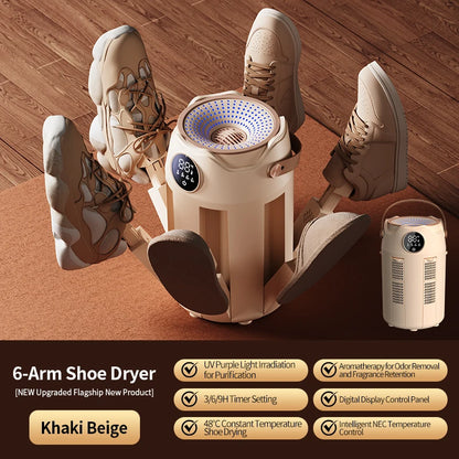 Home intelligent timed folding six arm shoe dryer with shoe heating fast drying deodorization and sterilization function