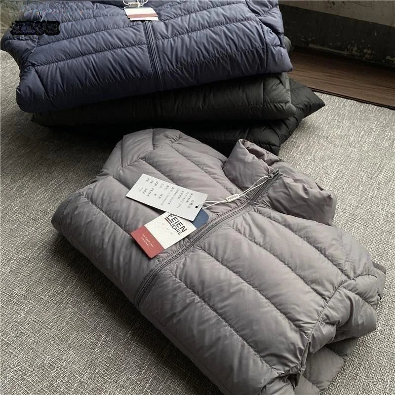Ultra-Light down Cotton Jacket Men's Spring Fashion Slim Fit Long Sleeve Warm Casual Style Pure Color Youth Popular Clothing