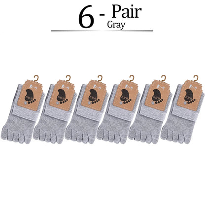 6 Pairs Unisex Toe Socks Men/Women Five Fingers Socks Breathable Soft Cotton Sports Socks Black White Grey Split Toe Socks