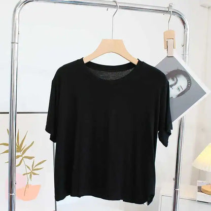 Ultra-Hand Feel Short Modal T-Shirt Women's  Summer 2025 Slimming round Neck Short Sleeve  Color Base Shirt
