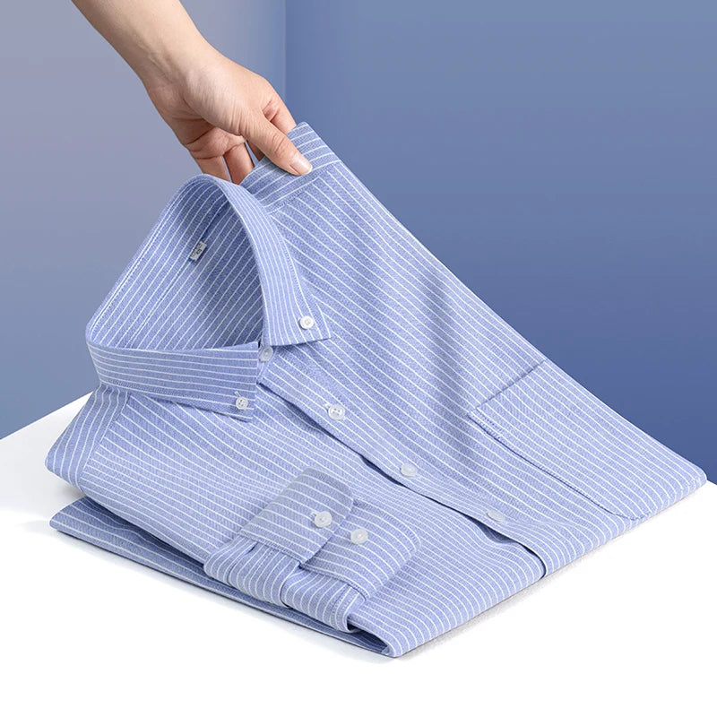 100% Cotton Stripe Shirts for Men Long Sleeve Oxford Slim Fit Soft Designer Casual Fashion Korean Trends Male Business Clothes