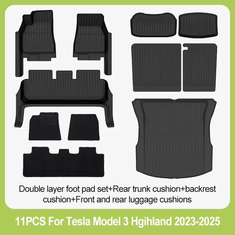 For New Tesla Model 3 Highland Car Floor Mats All-inclusive Threshold Style Foot Pads TPE Cargo Liner Seat Backrest Protective