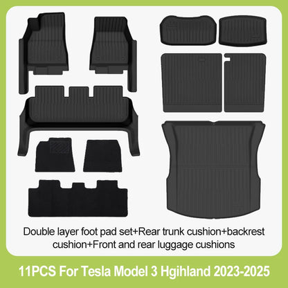For New Tesla Model 3 Highland Car Floor Mats All-inclusive Threshold Style Foot Pads TPE Cargo Liner Seat Backrest Protective