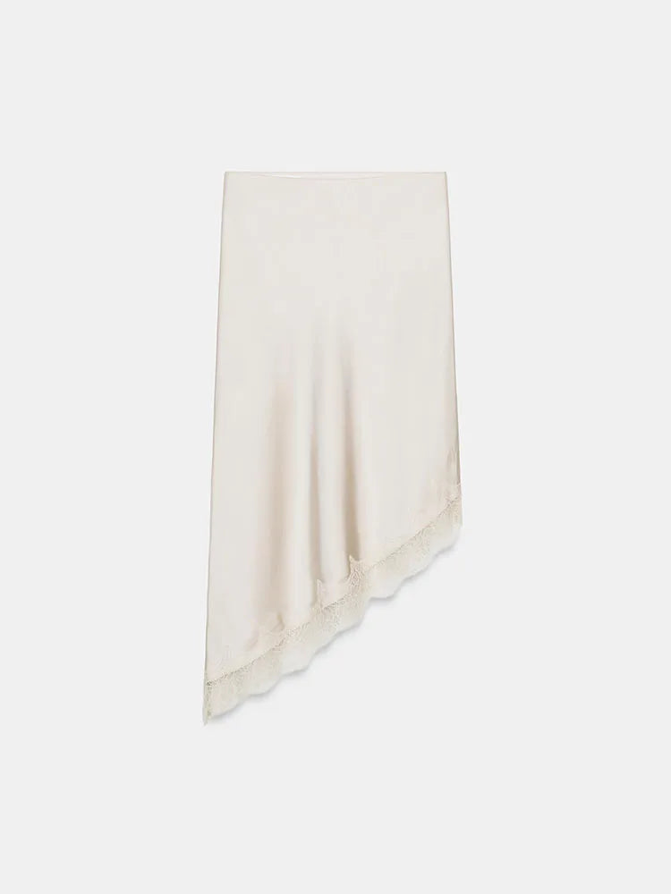 Winter New Arrival Women's Simple Versatile Mid-Waist Lace Trim Silk Satin Skirt Elegant Ethnic Stage Costume