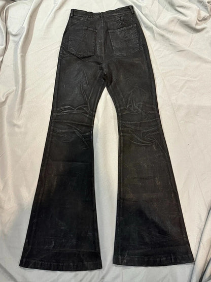 Handmade Bootcut Jeans Men's High Street Style Heavyweight Wax Coated Black Leather Bootcut Jeans Casual Wear Autumn Season