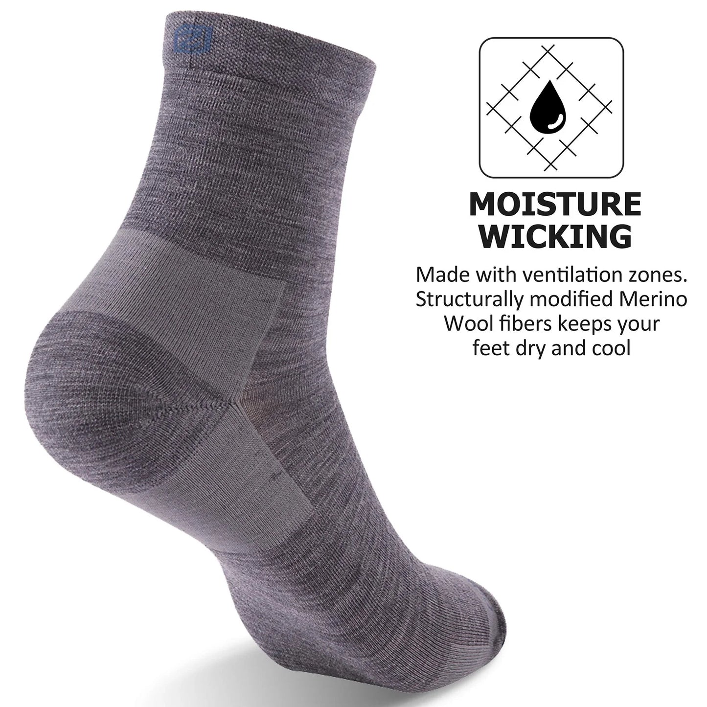ZEALWOOD 3 Pairs Lifestyle Series Merino Wool Running Socks Men Women Crew Anti-blister Cushion Athletic Sock Ultra-Light Tennis
