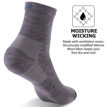 ZEALWOOD 3 Pairs Lifestyle Series Merino Wool Running Socks Men Women Crew Anti-blister Cushion Athletic Sock Ultra-Light Tennis
