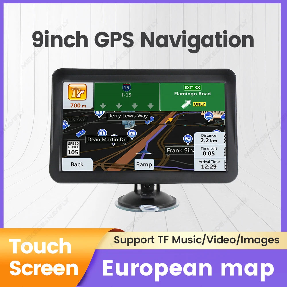 9 Inch Car GPS Navigation Touch Screen Truck Sunshade Sat Nav 256M+8G 2025 Europe Map Navigators FM Transmitter Hi-Fi Speakers
